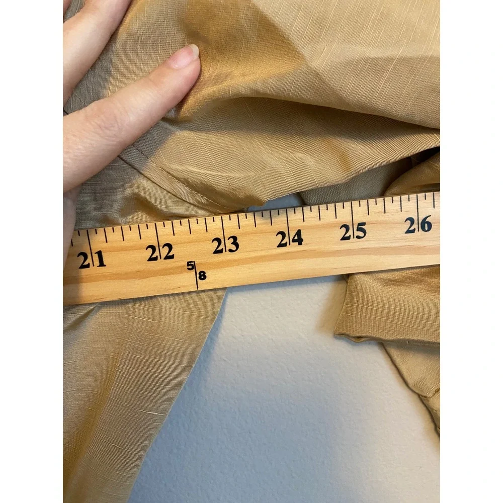 Lafayette 148 New York Gold Linen Cupro Blend Belted Zip Funnel Neck Jacket 14